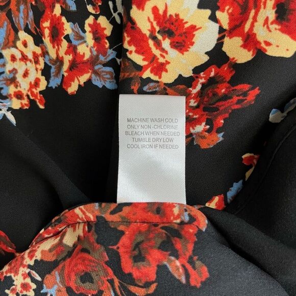 DANIEL RAINN Black Red Floral V-Neck Long Sleeve Oversized Loose Fit sz L Large - Picture 16 of 16